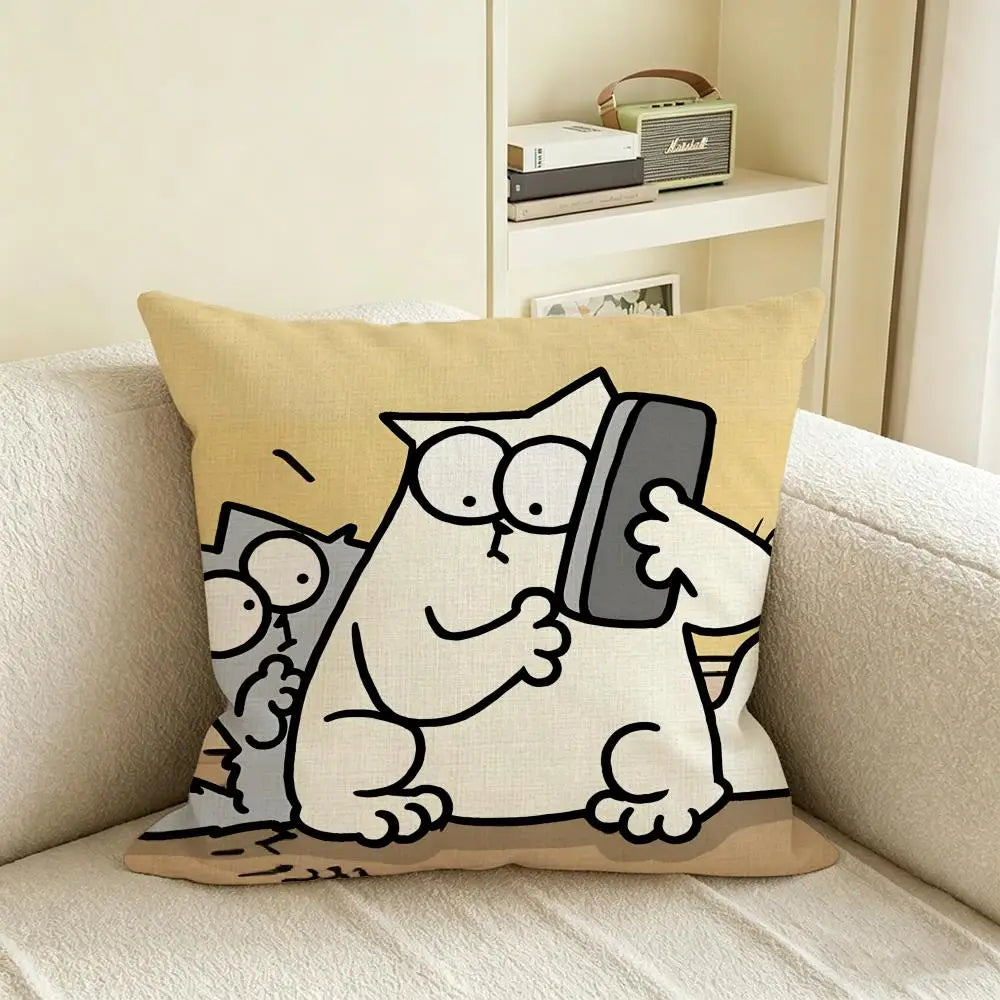 Natural Linen Cushion Cover – Simon's Cat Print | 6 Sizes Decorative Cushion Cover Axl White8 35X35cm