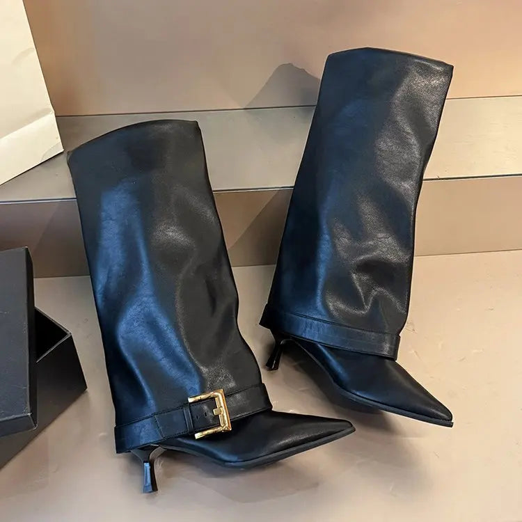 Women's Pointed Toe Thigh-High Boots | Slim Heel Slip-On Thigh-High Boots Axl
