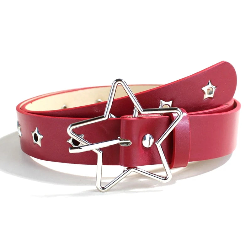 Women's Y2K Punk Rivet Belt – PU Leather Pin Buckle Waistband Punk Rivet Belt Axl Red2