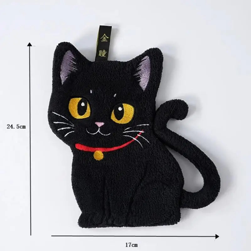 Cartoon Black Cat Hand Towel – Soft Absorbent Coral Fleece Hand Towel Axl A