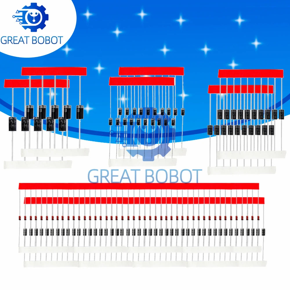 100Pcs Diode Assortment Kit – 8 Values Schottky & Rectifier Set Diode Assortment Kit Axl Default Title