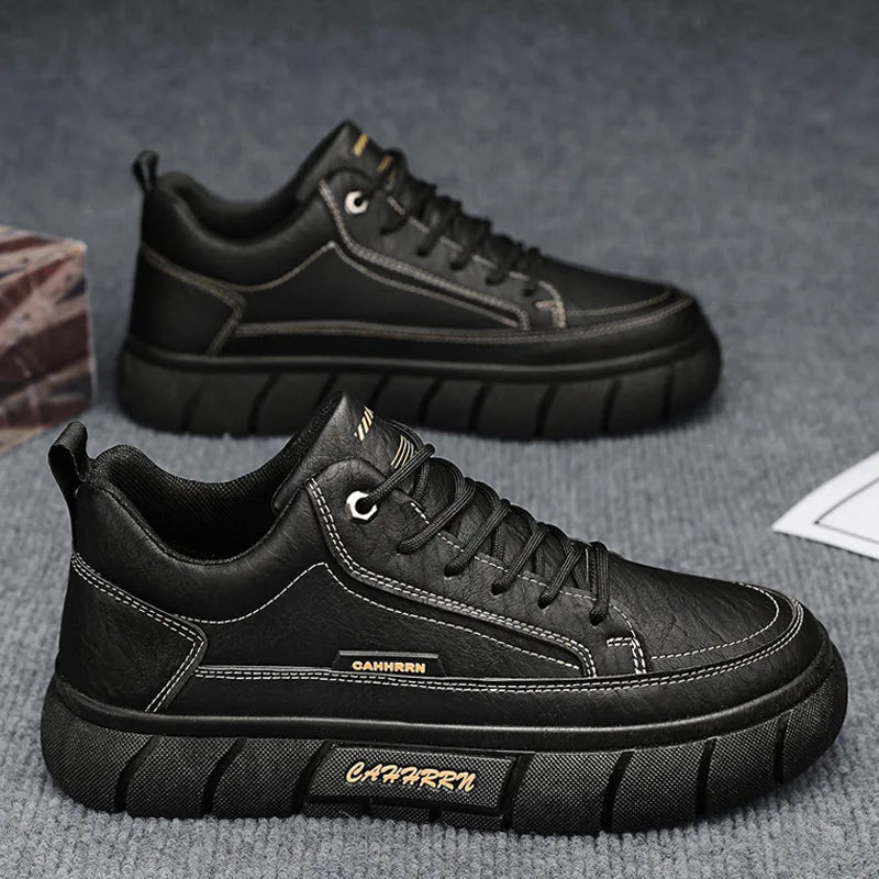 Men's Vintage British Style Lace-Up Casual Shoes – Thick Sole Men's Casual Shoes Axl black 40