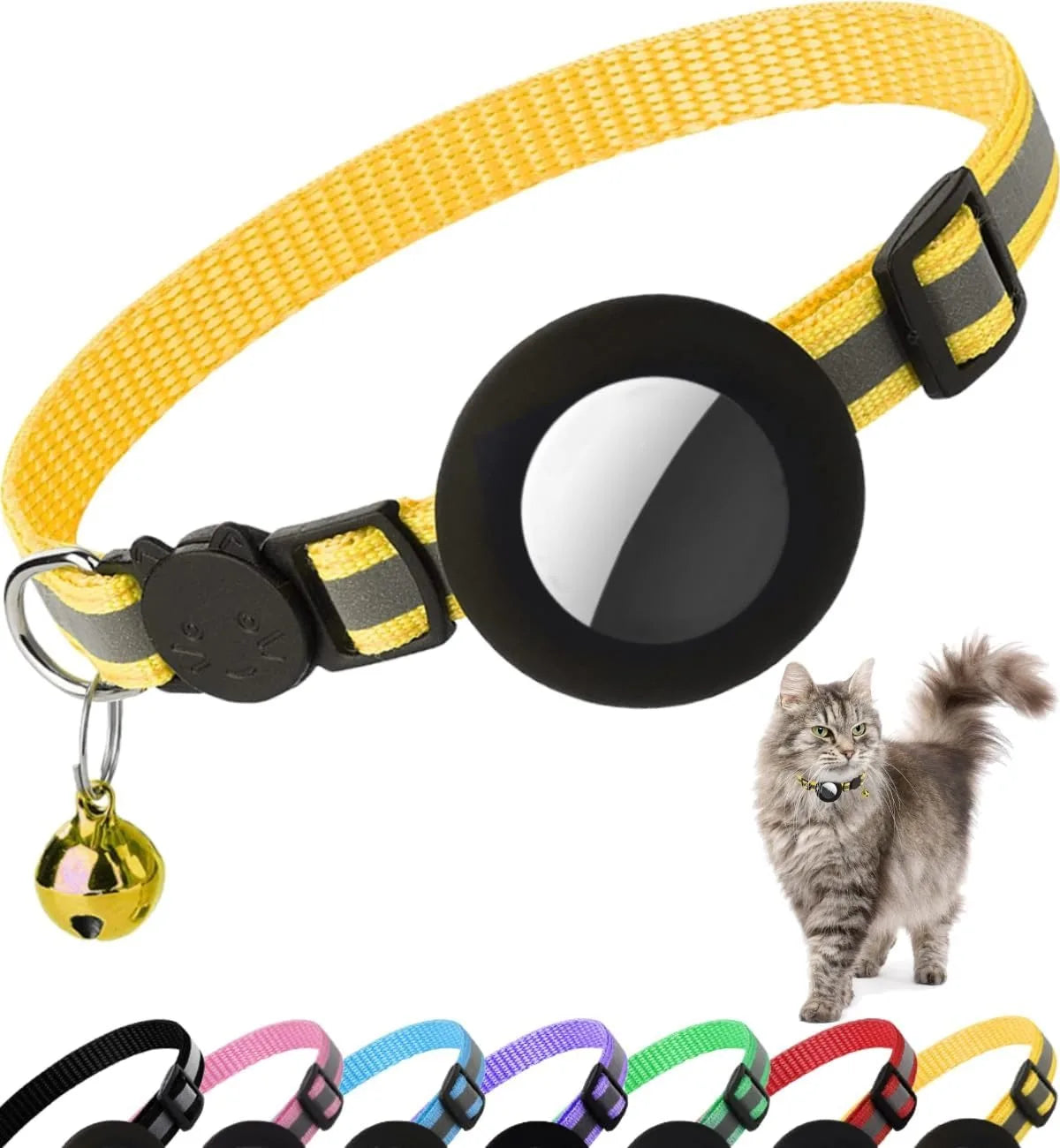Breakaway Cat Collar with AirTag Holder, Bell & Reflective Strip Cat Collar Axl YELLOW