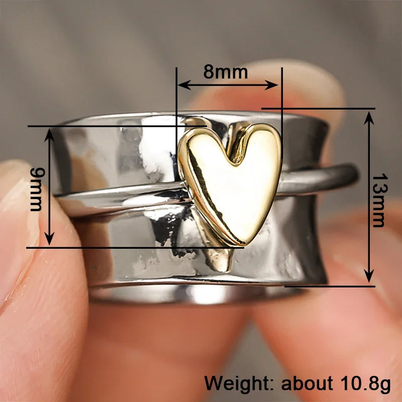 Huitan Two-Tone Heart Ring for Women | Brass Fashion Jewelry Fashion Ring Axl