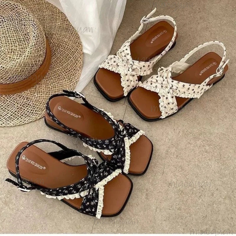 Women's Floral Wedge Sandals – Butterfly Knot Summer Slides Wedge Sandals Axl
