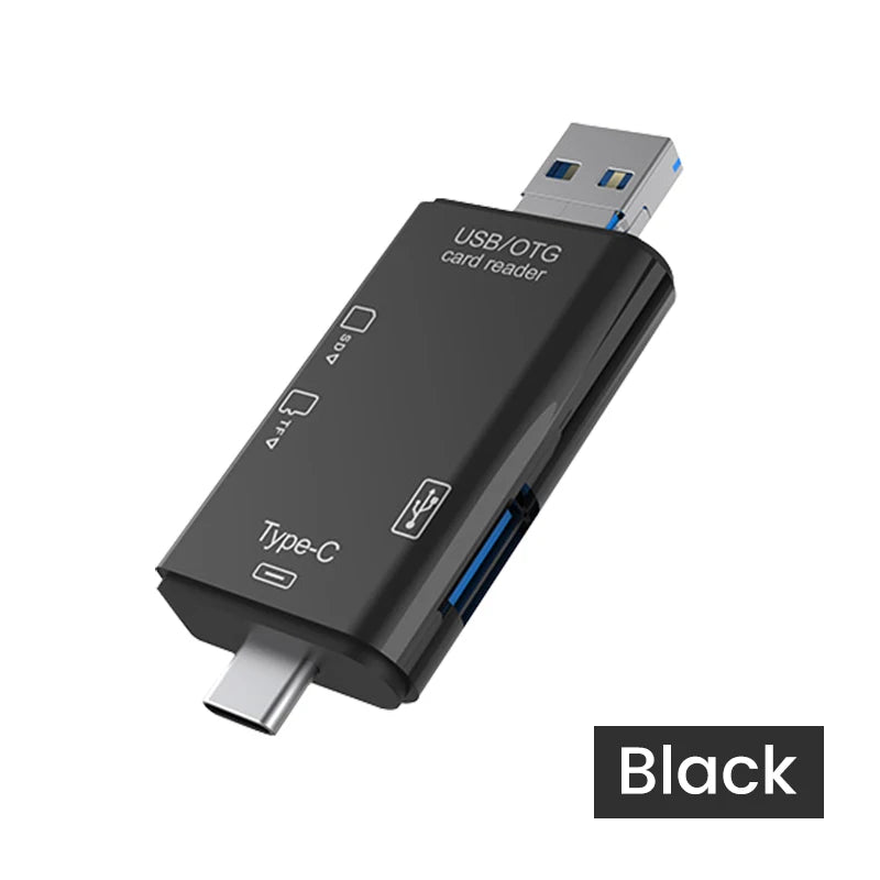 6-in-1 OTG Card Reader – USB-C, Micro USB, TF & SD Adapter OTG Card Reader Axl 6 in 1 black