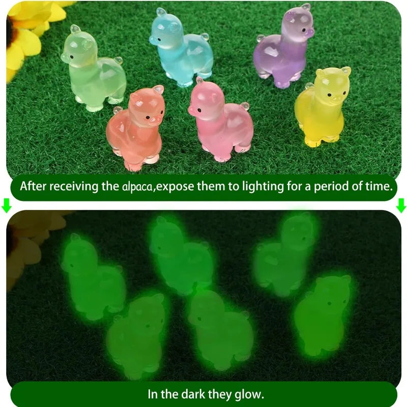 18 Pcs Glow-in-the-Dark Alpaca Mini Resin Figurines & Decor Mini Resin Figurines Axl