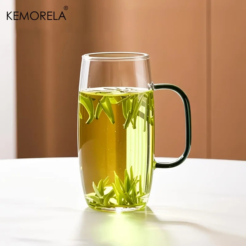 KEMORELA Heat-Resistant Glass Tea Cup with Handle | Microwave Safe Glass Tea Cup Axl Dark Green 300ml