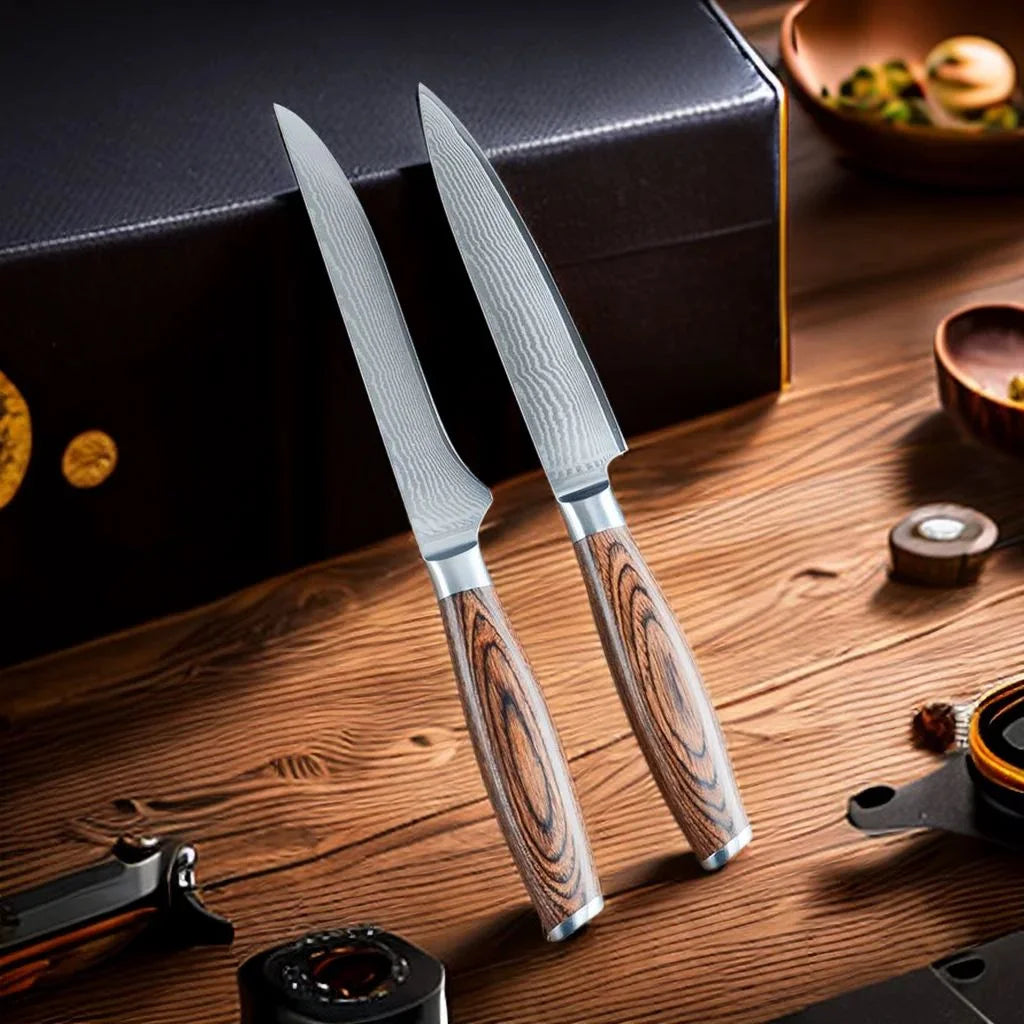 67-Layer Damascus Steel Kitchen Knife – Santoku, Chef & Paring Damascus Kitchen Knife Axl