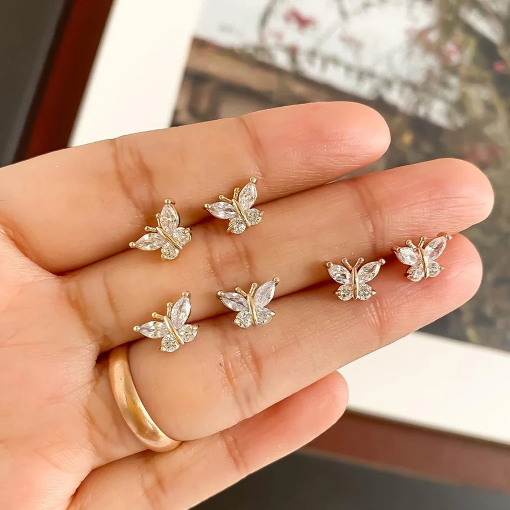 Huitan Butterfly Stud Earrings – CZ Silver & Gold | Women's Jewelry Stud Earrings Axl