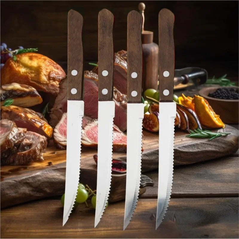 Serrated Steak Knife Set – Stainless Steel & Wood Handle Steak Knife Set Axl
