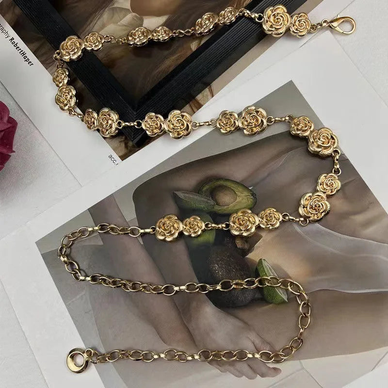 Metal Flower Waist Chain Belt – Retro Women's Waistband Women's Waist Chain Axl