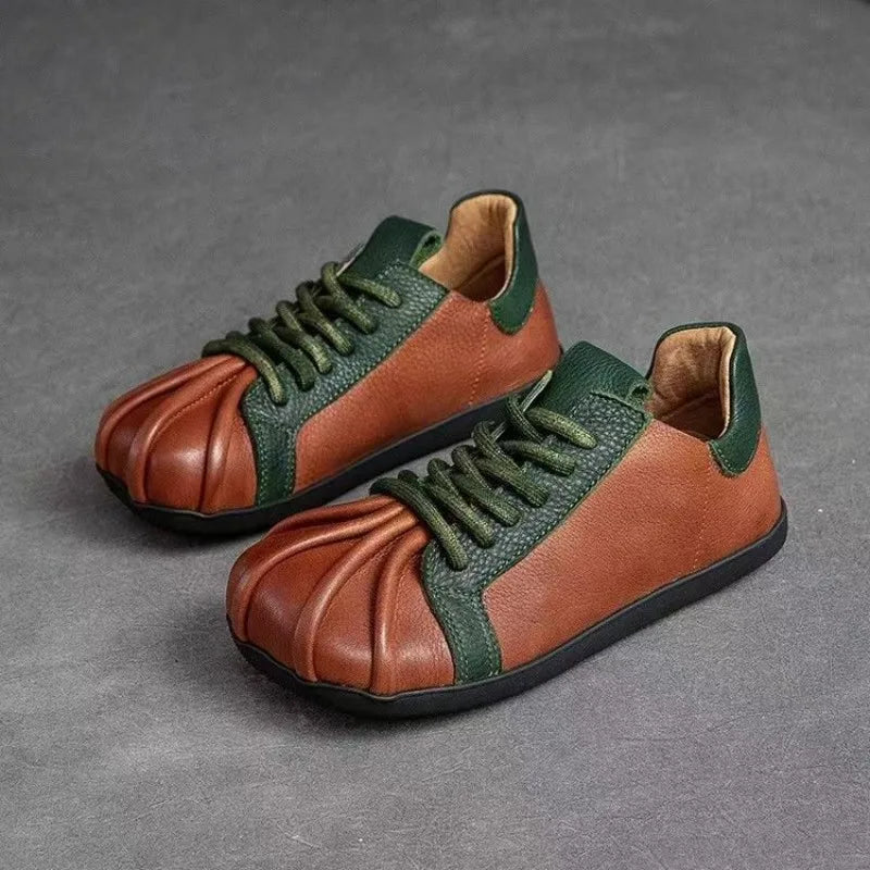 Women's Casual Flat Sneakers – Soft PU Leather Lace-Up Shoes Women's Flat Sneakers Axl