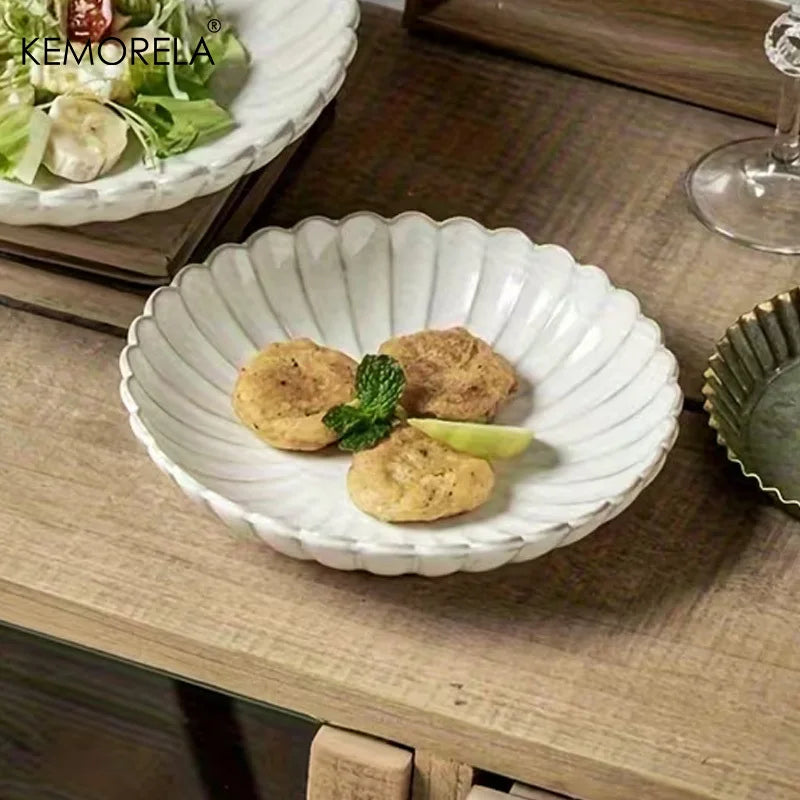 Nordic Ceramic White Glaze Dinner Plates & Bowls Set | KEMORELA Ceramic Tableware Set Axl