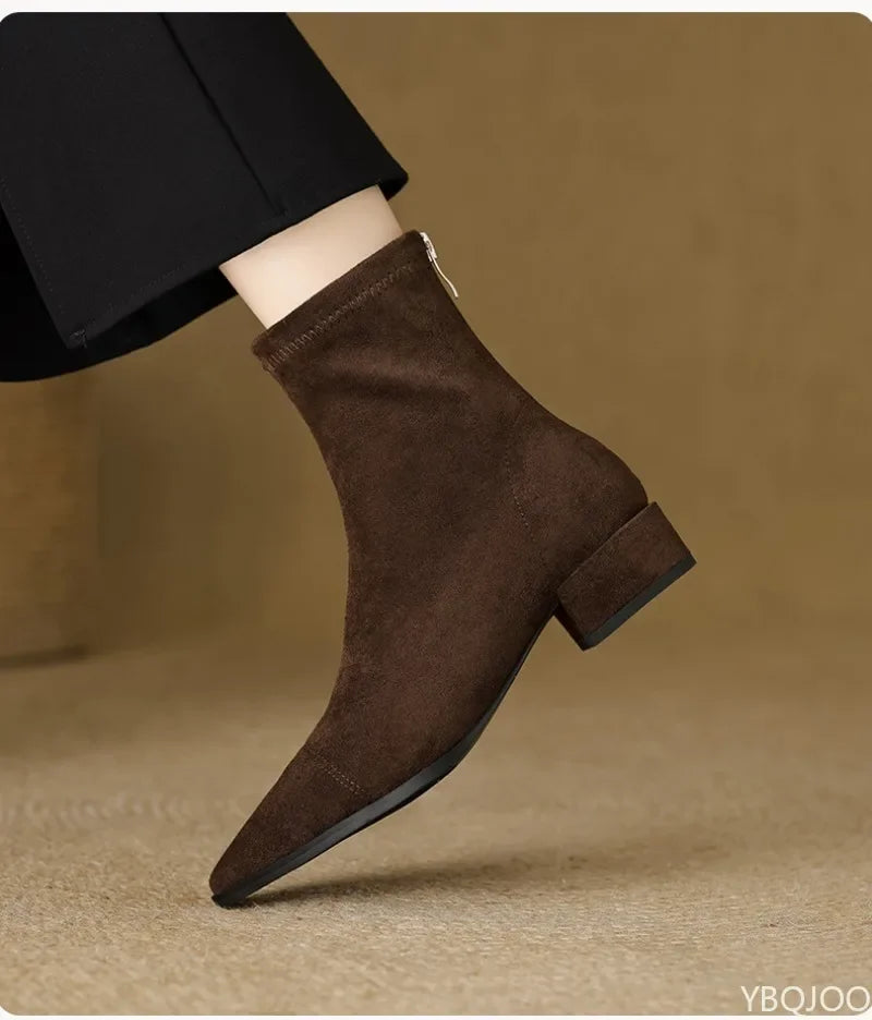 YBQJOO Women's Retro Suede Ankle Boots – Block Heel Booties Women's Ankle Boots Axl