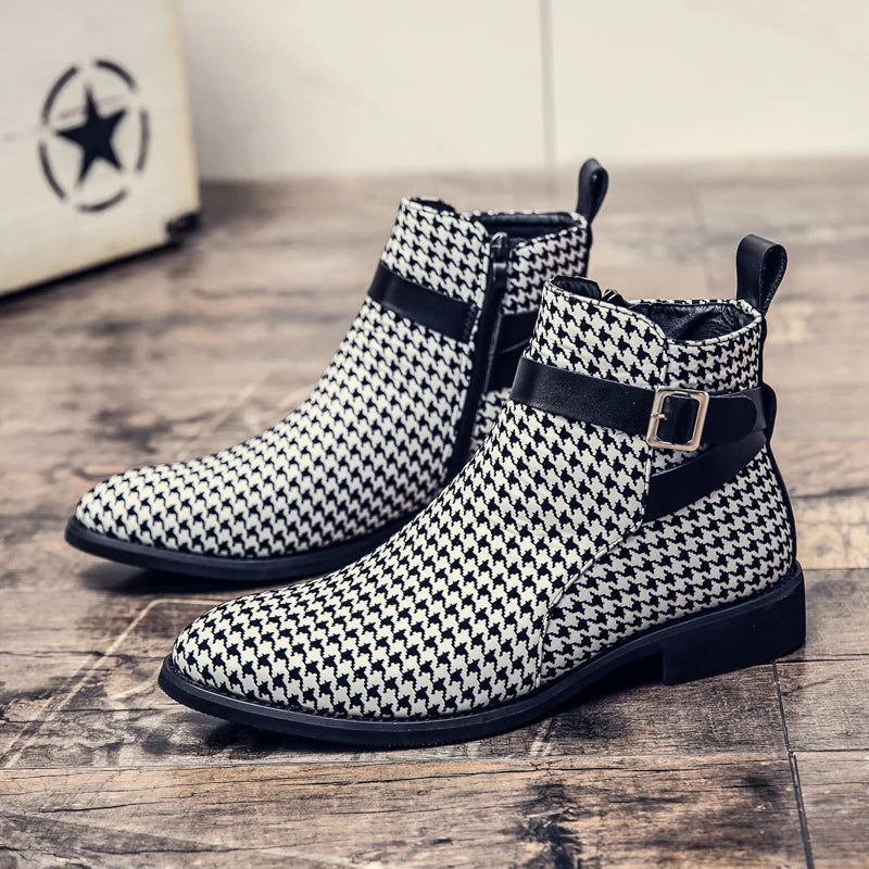 Men's Chelsea Ankle Boots – British Style Zip-Up Dress Boots Chelsea Ankle Boots Axl White Black 48