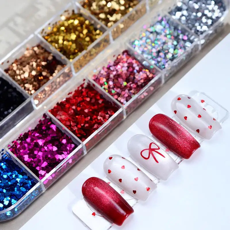 Laser Nail Glitter Set – Heart & Star 12-Color Holographic Nail Art Glitter Axl
