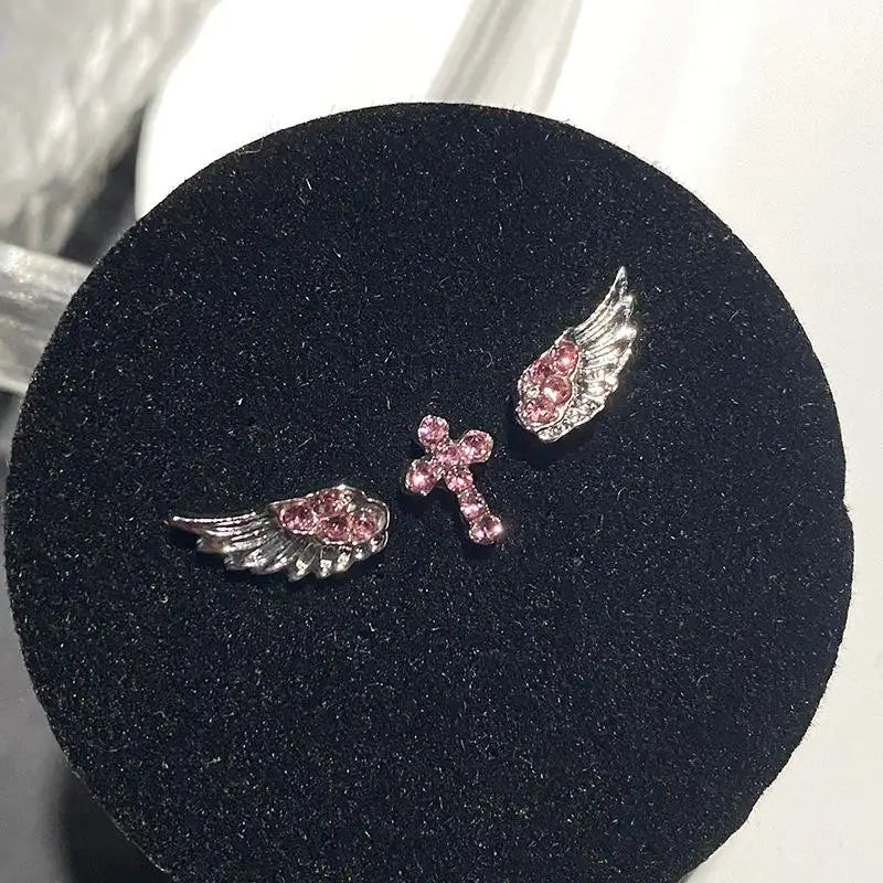 Vintage Punk Pink Zircon Wing Cross Earrings Set 3/4 Pcs Earring Set Axl A1