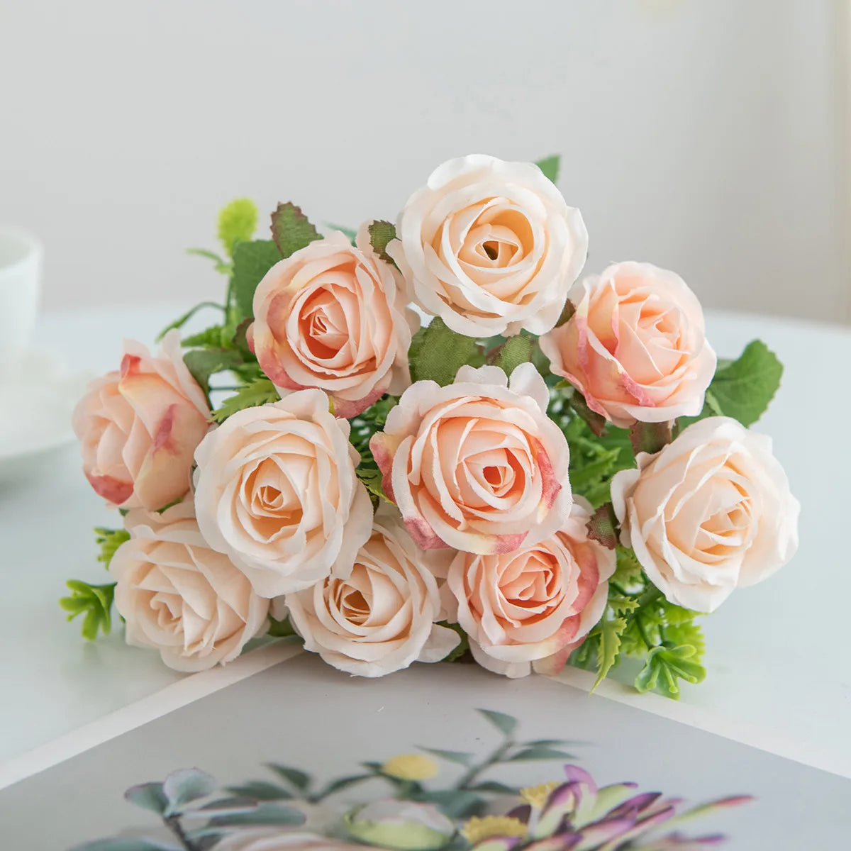 Silk Rose Artificial Bouquet – Wedding, Home & Decor Gift Artificial Flower Bouquet Axl Champagne 3pcs