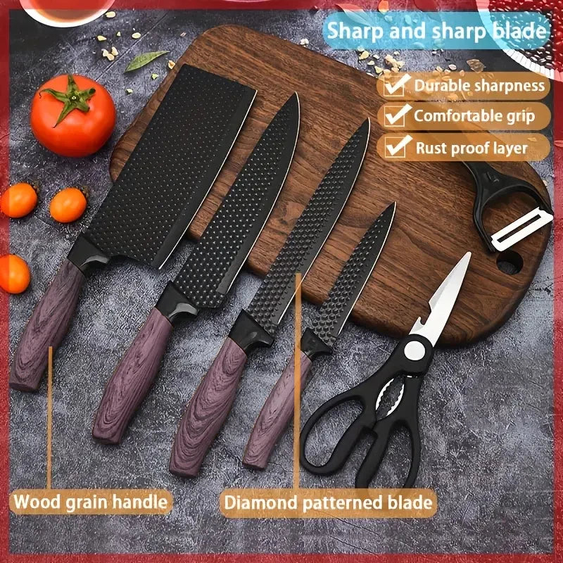 6-Piece Stainless Steel Kitchen Knife Set – Diamond Pattern Kitchen Knife Set Axl