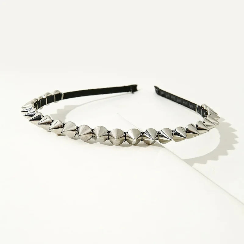 Gothic Punk Studded Spike Headband | Silver Metal Rivet Hair Band Spiked Headband Axl
