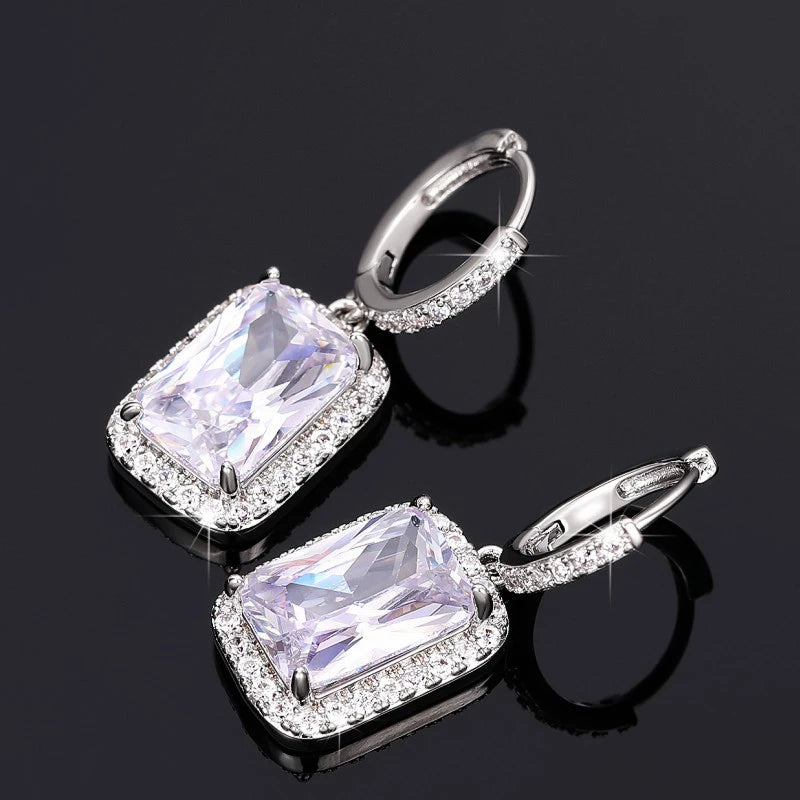 Huitan Geometric CZ Dangle Earrings – Silver Wedding Jewelry Dangle Earrings Axl