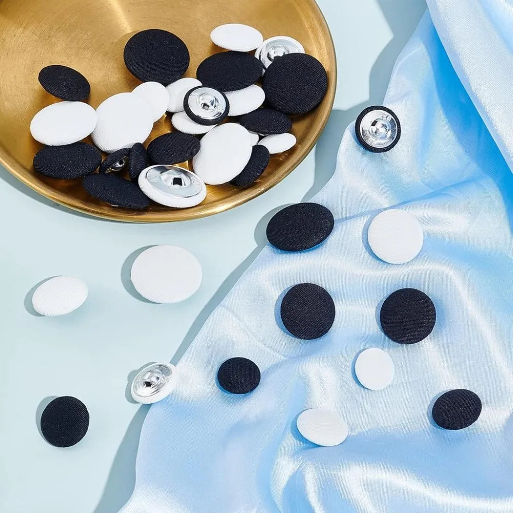 48pcs Fabric Covered Buttons 4 Sizes Black White Craft Sewing Fabric Craft Buttons Axl