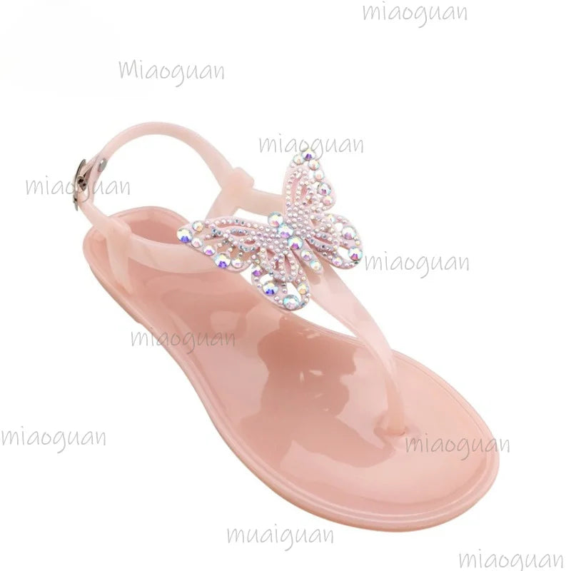 Rhinestone Butterfly Flip Flops – Women's Flat Beach Sandals Flat Flip Flops Axl