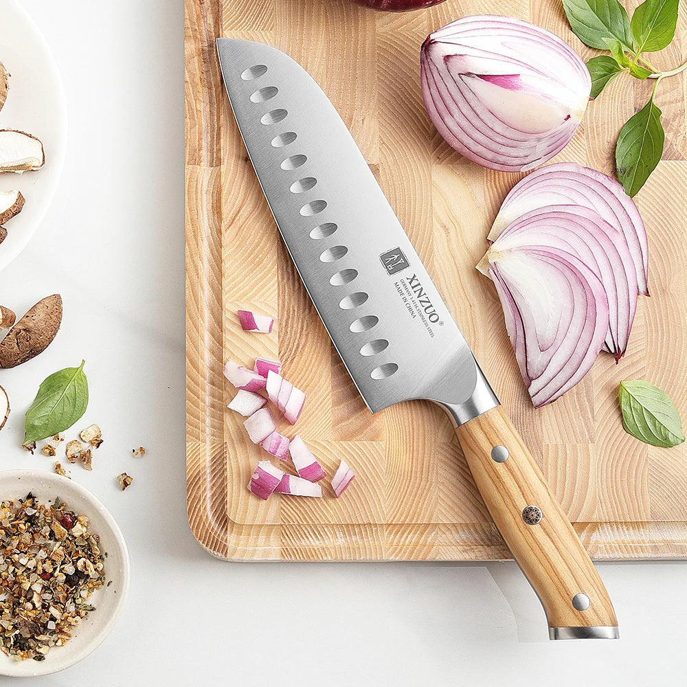 XINZUO 7.1" Santoku Knife – German Steel & Olive Wood Handle Santoku Knife Axl