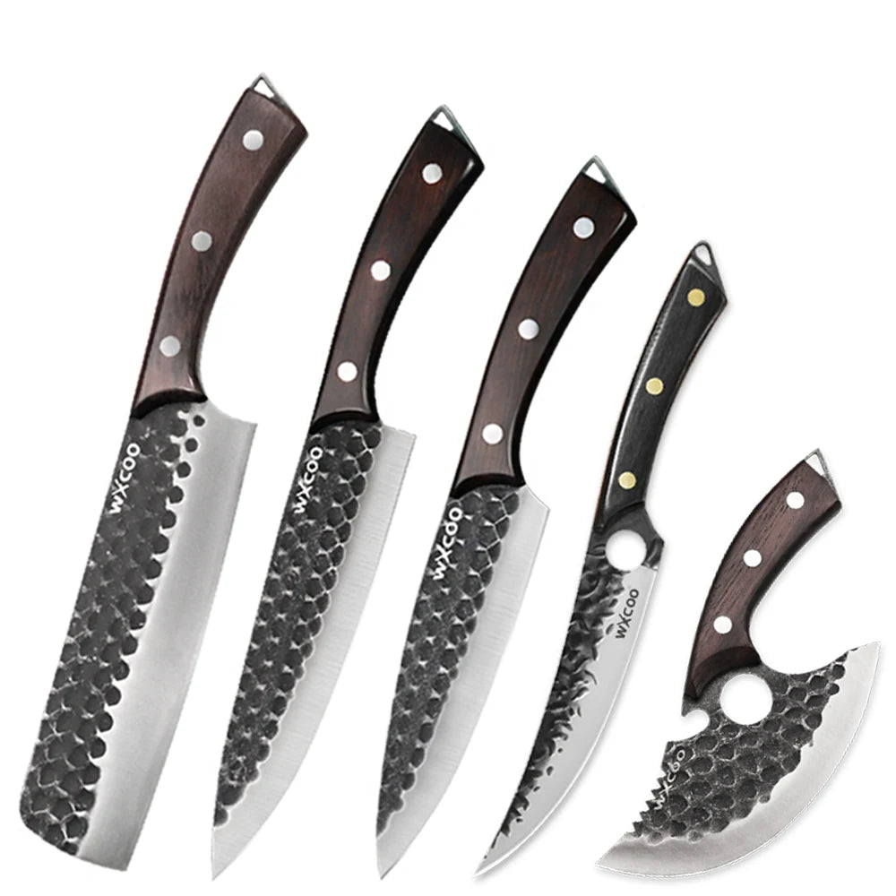 WXCOO Forged Chef Knife Set – Boning, Cleaver & Butcher Chef Knife Set Axl 5pcs