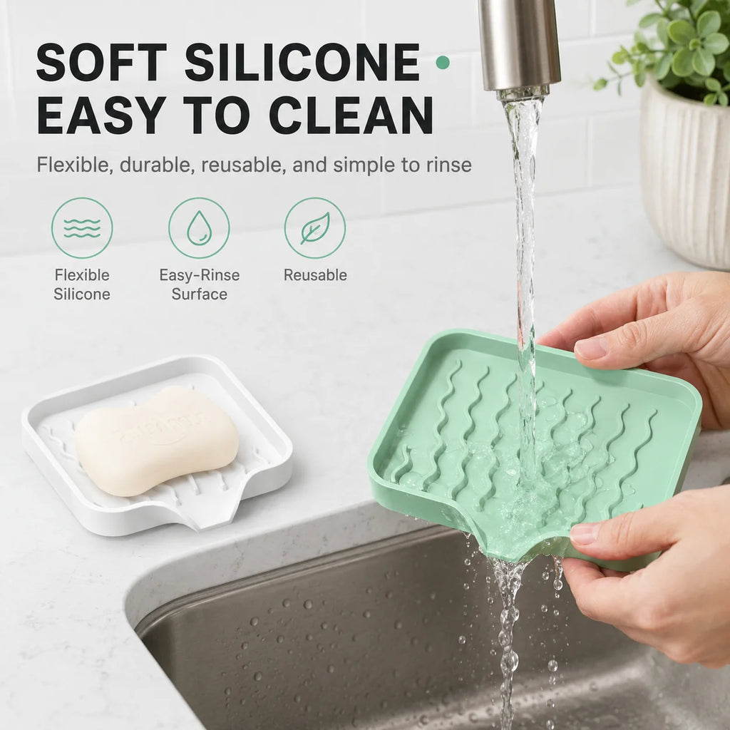 2-Pack Silicone Soap Dish Self-Draining Holder & Sponge Tray Soap Dish Set Axl