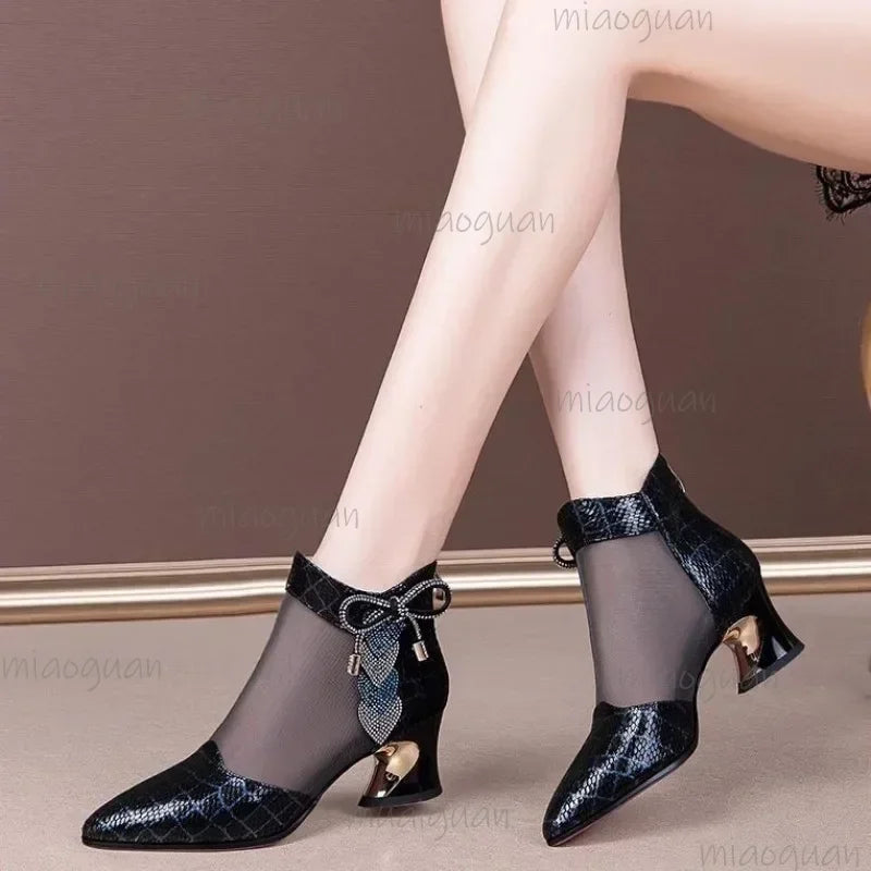 Women's Rhinestone Mesh High Heel Ankle Boots | Wedding Shoes High Heel Ankle Boots Axl