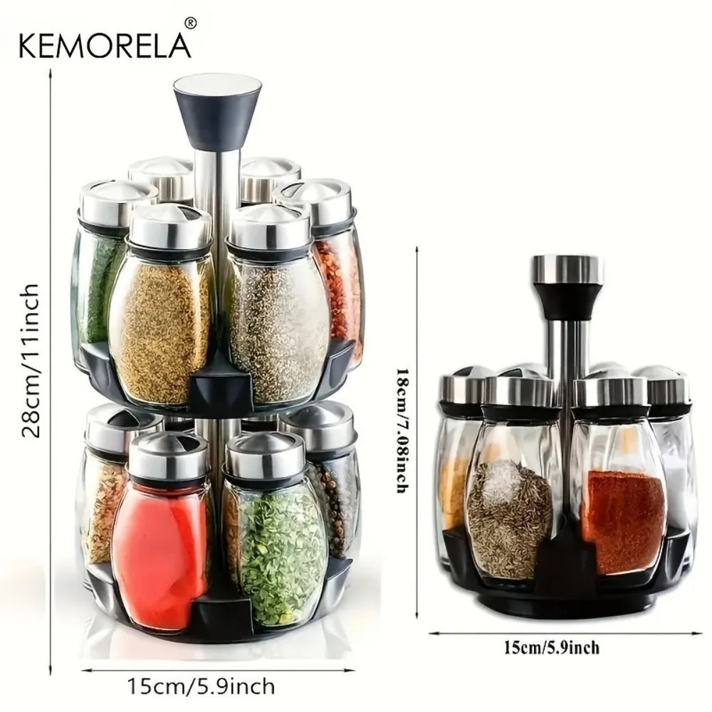 Rotating Glass Spice Jar Rack – KEMORELA Kitchen Organizer Rotating Spice Rack Axl