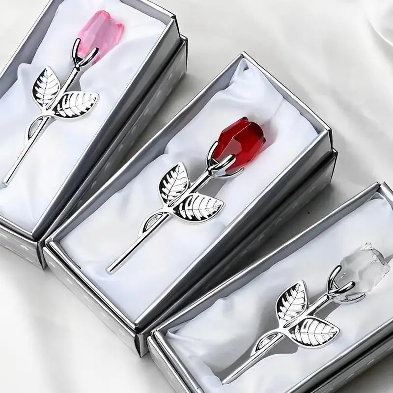 Mini Crystal Rose Artificial Flower – Elegant Home Decor Gift Crystal Flower Ornament Axl