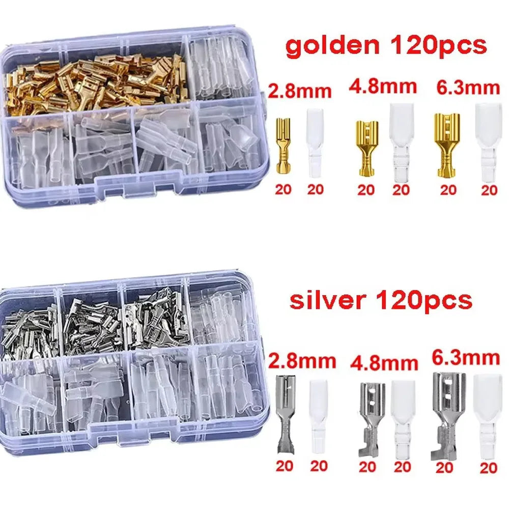 120PCS Crimp Terminal Kit – Gold & Silver Male Female Connectors Crimp Terminal Kit Axl