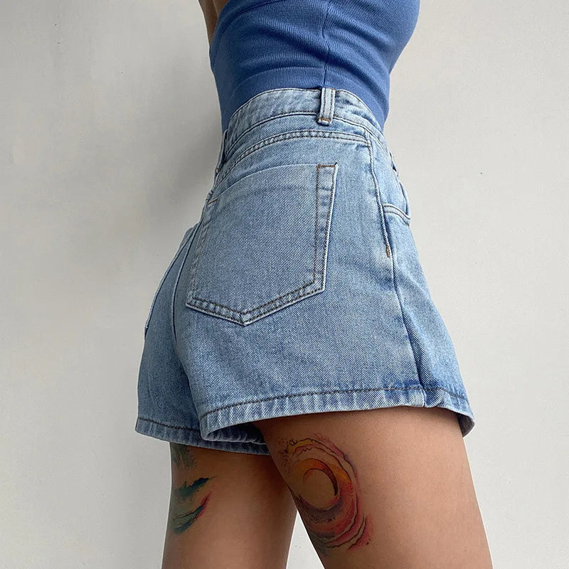 Women's High-Waist Denim Skort – Fake Two-Piece Jean Skirt Denim Skort Axl
