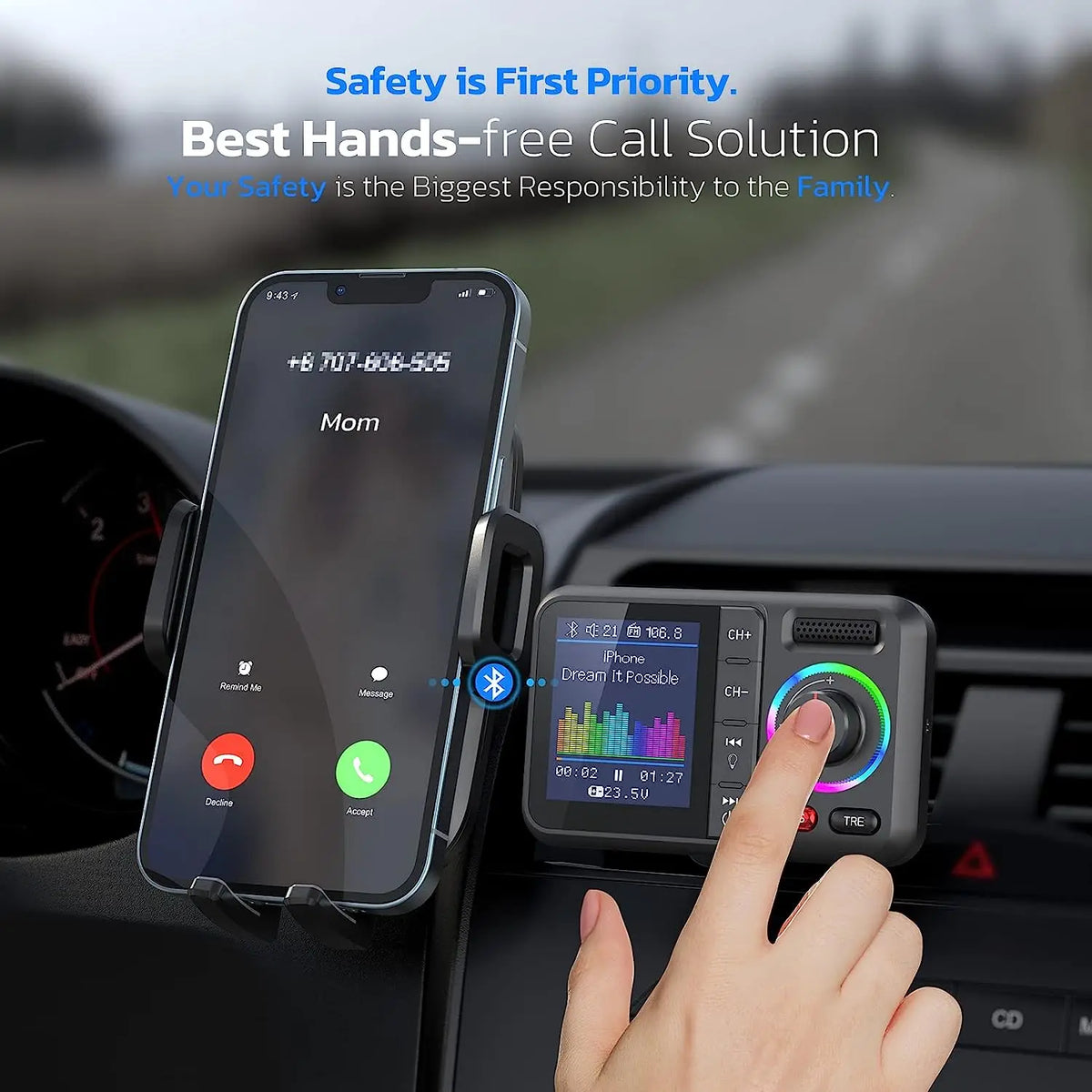 Wireless FM Transmitter Car Adapter – Dual USB QC3.0 Fast Charging FM Transmitter Adapter Axl