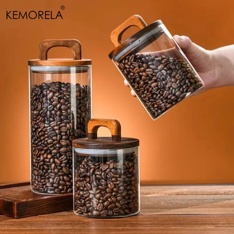 Glass Jar with Wood Lid – Airtight Canister for Coffee & Tea Glass Storage Canister Axl