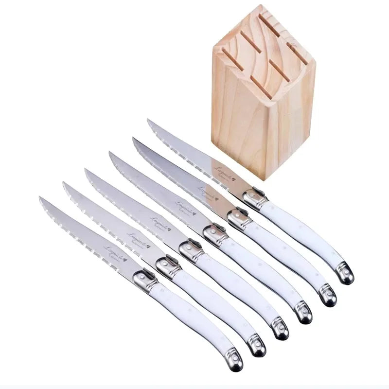 Laguiole-Style Steak Knife Set 6–8 Pcs | Colorful Flatware Steak Knife Set Axl 6pcs White in base