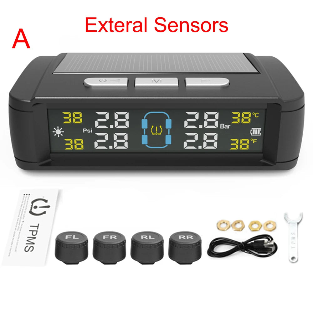 Solar TPMS Car Tire Pressure Monitor – 4 External Sensors Tire Pressure Monitor Axl T11 External