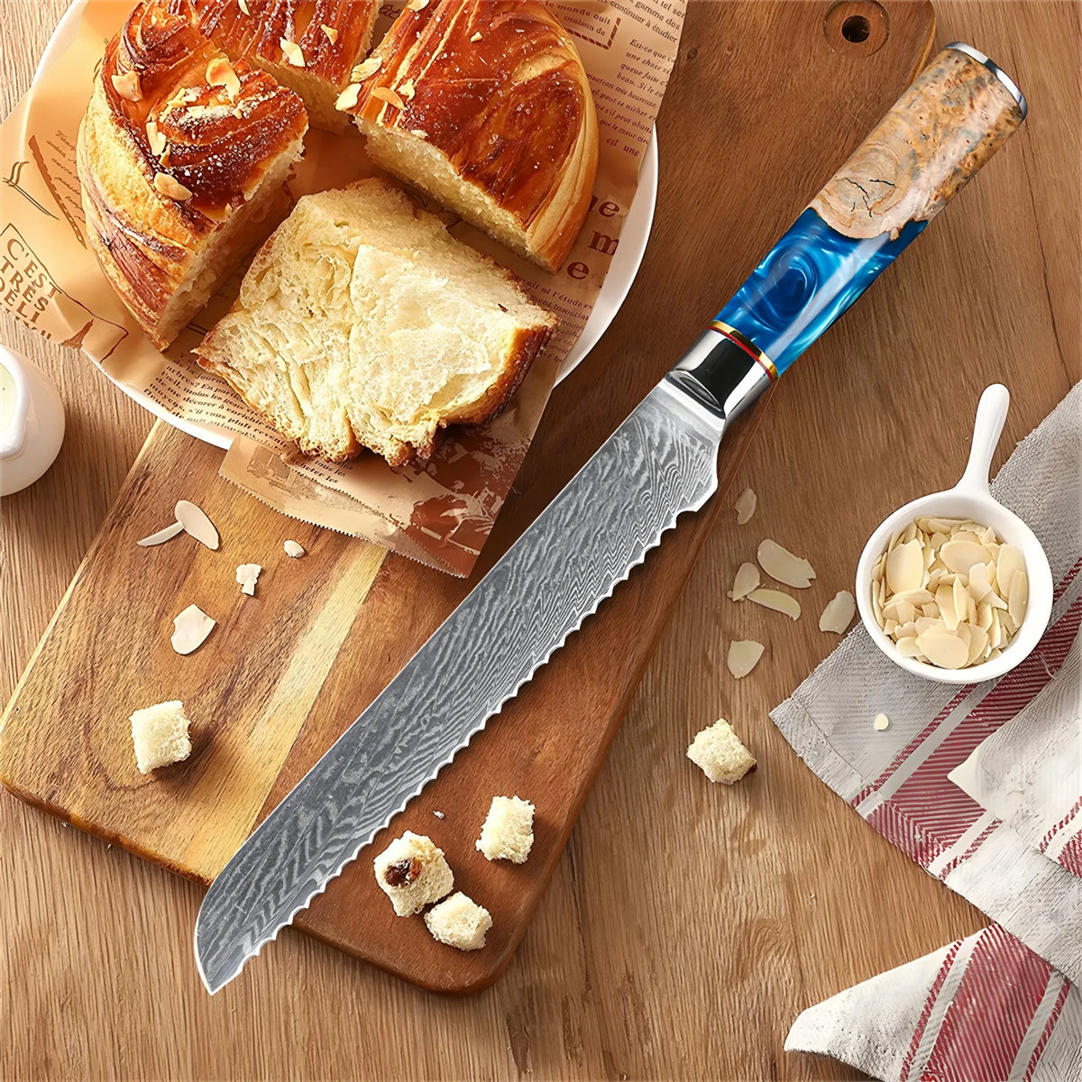 67-Layer Damascus Steel Chef Knife – Sharp Kitchen Utility Damascus Chef Knife Axl Bread Knife