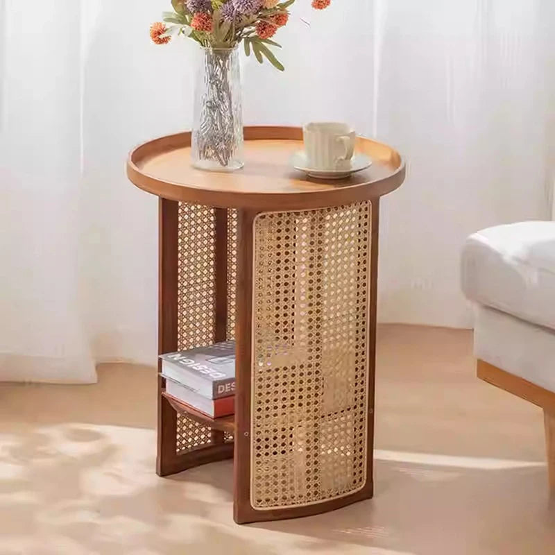 Round Bamboo Coffee Table with Storage Shelf | Japanese Style Bamboo Coffee Table Axl