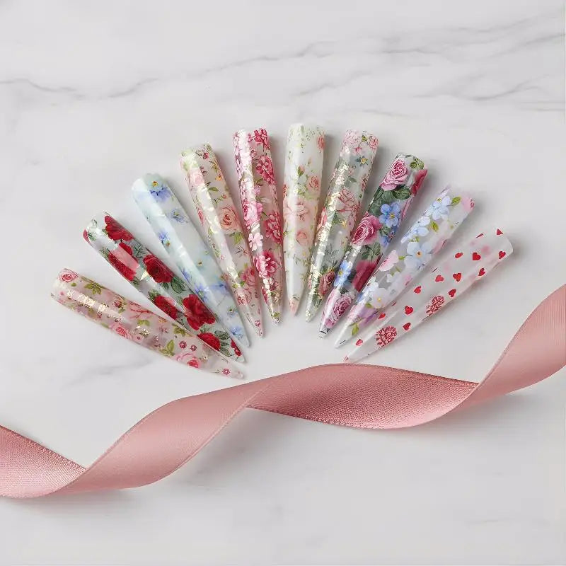 Nail Foil Transfer Paper – 10 Rolls Floral Rose & Butterfly Nail Foil Transfers Axl