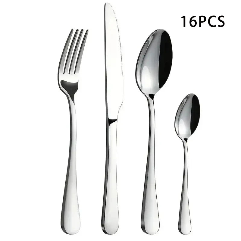 16-Piece Stainless Steel Cutlery Set – Knives, Forks & Spoons Flatware Set Axl 16Pcs
