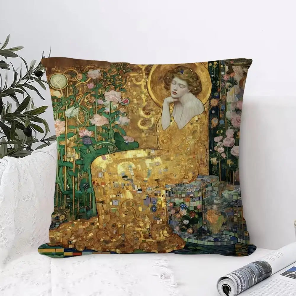Gustav Klimt Art Pillow Case – Soft Fabric & Concealed Zipper Decorative Pillow Case Axl Black6 35X35cm