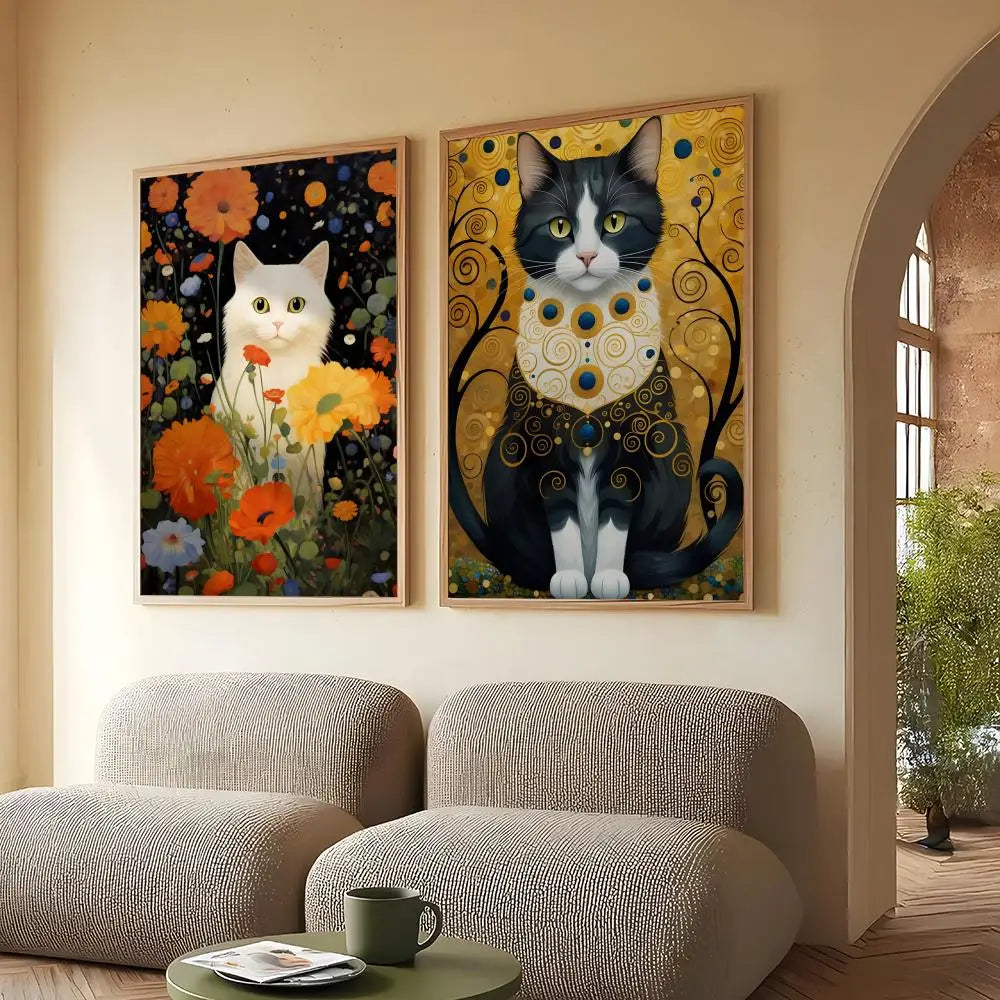 Gustav Klimt Cat Canvas Wall Art – HD Print Poster | Home Decor Canvas Wall Art Axl
