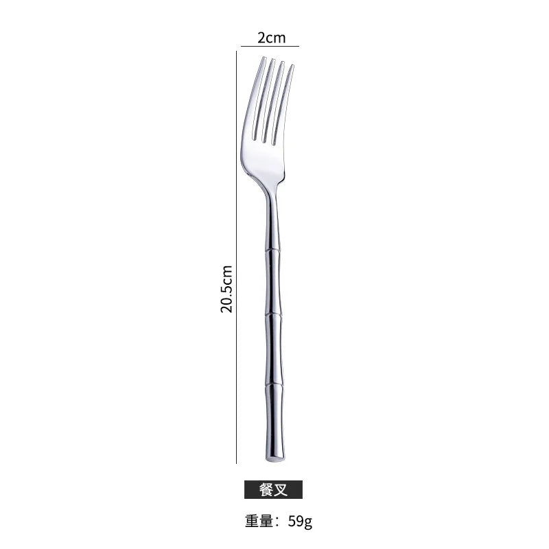 Bamboo Handle Stainless Steel Steak Knife & Fork Set Flatware Set Axl B China Mainland