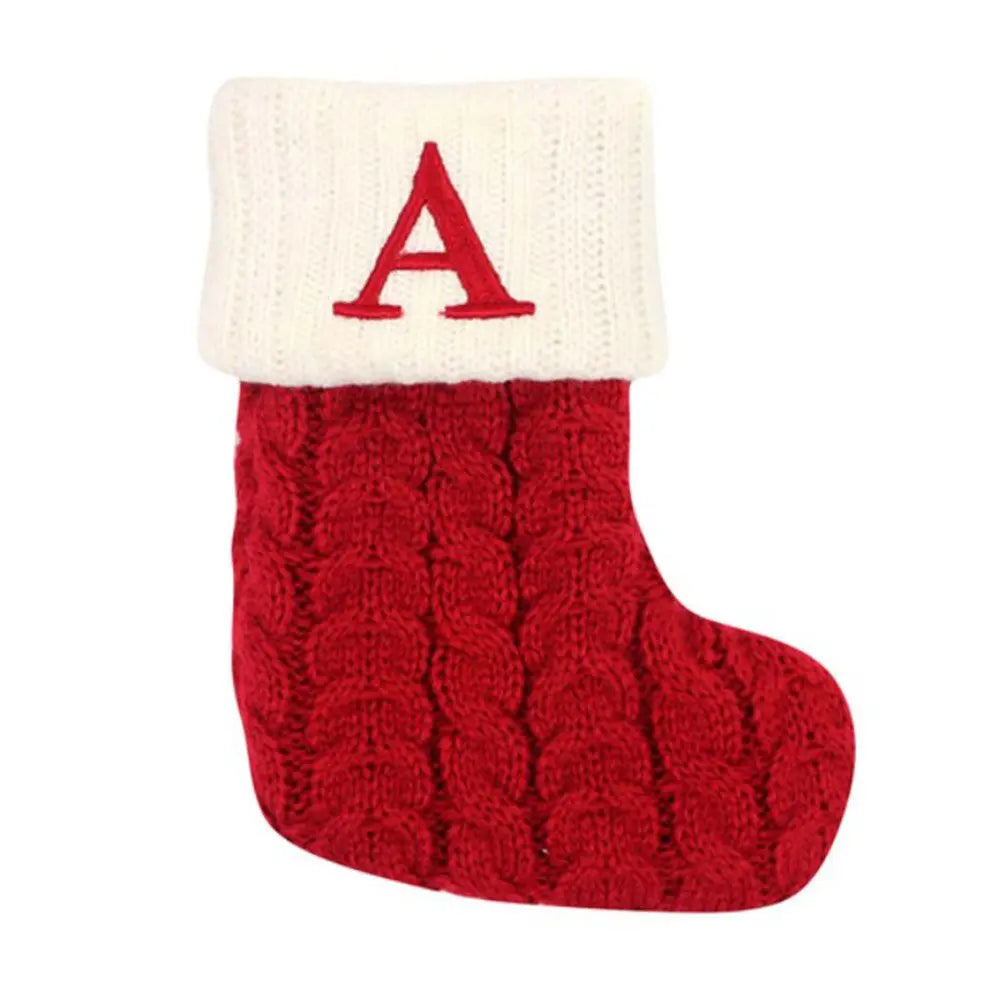 Knitted Christmas Stocking – Alphabet Letter Xmas Décor Gift Christmas Stocking Axl A