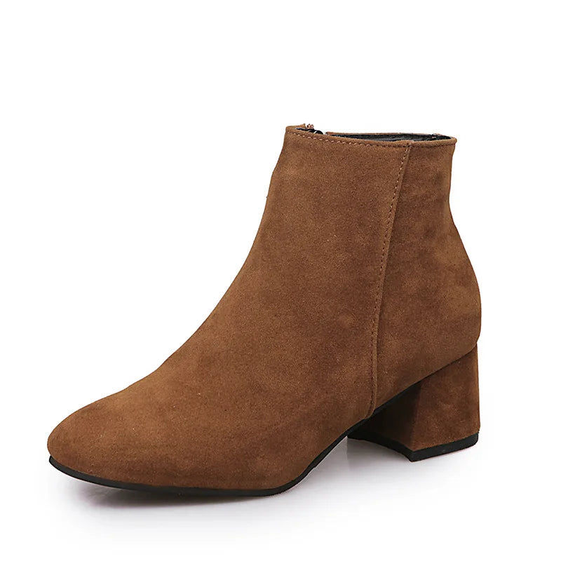 Women's Retro Block Heel Ankle Boots – Suede Zip Style Ankle Boots Axl B-brown 41