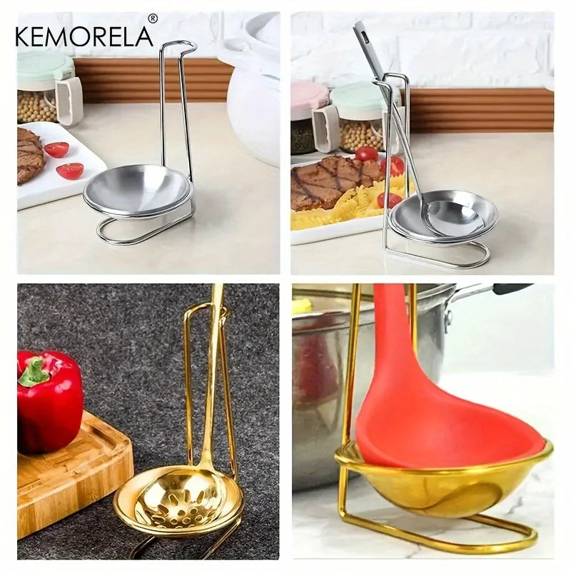 Gold Stainless Steel Spoon Holder & Ladle Rest | Kitchen Tray Utensil Holder Axl